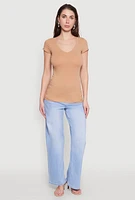 Womens V Neck Basic Short Sleeve Tee,