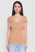 Womens V Neck Basic Short Sleeve Tee,