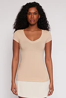 Womens V Neck Basic Short Sleeve Tee,