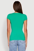 Womens V Neck Basic Short Sleeve Tee, Green, Size S
