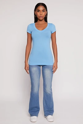 Womens V Neck Basic Short Sleeve Tee,