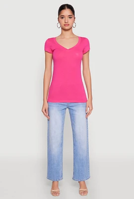 Womens V Neck Basic Short Sleeve Tee,