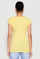 Womens V Neck Basic Short Sleeve Tee, Yellow, Size L