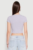 Womens Short Sleeve V Neck Crop Top, Grey, Size S