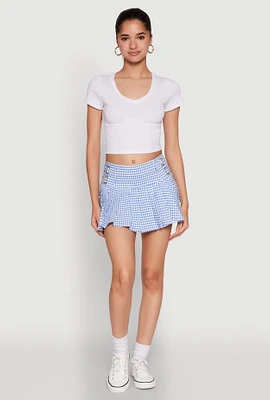 Womens Short Sleeve V Neck Crop Top, White, Size M