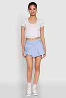 Womens Short Sleeve V Neck Crop Top, White, Size M