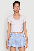Womens Short Sleeve V Neck Crop Top, White, Size M