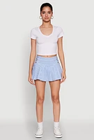 Womens Short Sleeve V Neck Crop Top, White, Size M