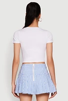 Womens Short Sleeve V Neck Crop Top, White, Size M