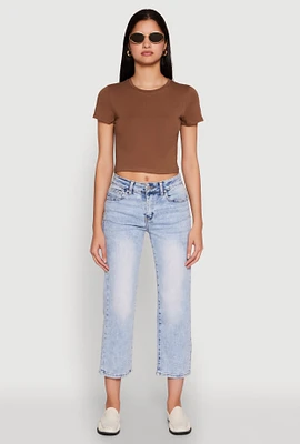 Womens Cropped Short Sleeve Crew Neck Tee,