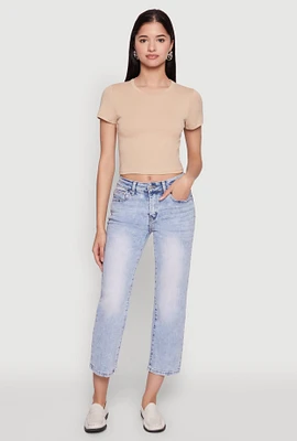 Womens Cropped Short Sleeve Crew Neck Tee,