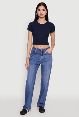 Womens Cropped Short Sleeve Crew Neck Tee,
