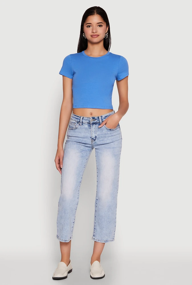 Womens Cropped Short Sleeve Crew Neck Tee,