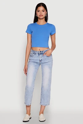 Womens Cropped Short Sleeve Crew Neck Tee,