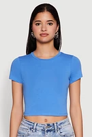 Womens Cropped Short Sleeve Crew Neck Tee,