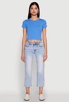 Womens Cropped Short Sleeve Crew Neck Tee,