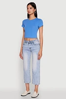Womens Cropped Short Sleeve Crew Neck Tee,