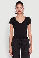 Womens V Neck Short Sleeve Basic Tee,