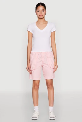 Womens V Neck Short Sleeve Basic Tee, White, Size M