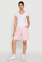 Womens V Neck Short Sleeve Basic Tee, White, Size M