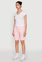 Womens V Neck Short Sleeve Basic Tee, White, Size M