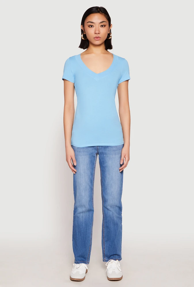 Womens Short Sleeve V Neck T Shirt,
