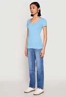 Womens Short Sleeve V Neck T Shirt,