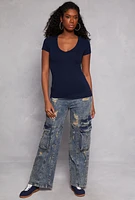 Womens Short Sleeve V Neck T Shirt,