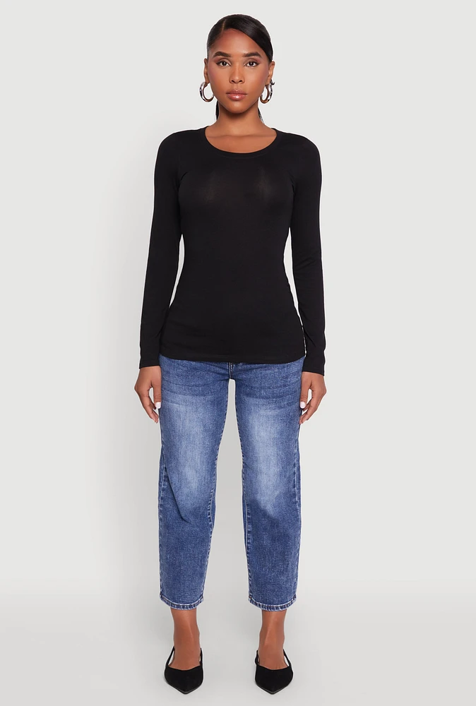 Womens Basic Long Sleeve Crew Neck T Shirt,