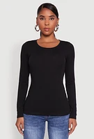Womens Basic Long Sleeve Crew Neck T Shirt, Black,