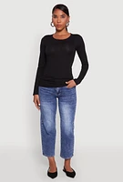 Womens Basic Long Sleeve Crew Neck T Shirt, Black,