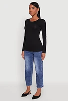 Womens Basic Long Sleeve Crew Neck T Shirt, Black,