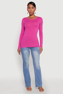 Womens Basic Long Sleeve Crew Neck T Shirt, M