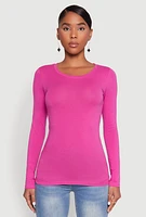 Womens Basic Long Sleeve Crew Neck T Shirt, Pink, Size L
