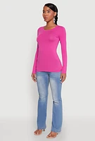 Womens Basic Long Sleeve Crew Neck T Shirt, Pink, Size L
