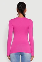 Womens Basic Long Sleeve Crew Neck T Shirt, Pink, Size L
