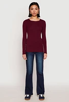 Womens Basic Long Sleeve Crew Neck T Shirt, Burgundy, Size M