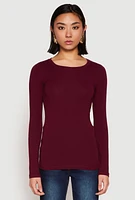 Womens Basic Long Sleeve Crew Neck T Shirt, Burgundy, Size M