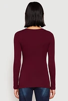 Womens Basic Long Sleeve Crew Neck T Shirt, Burgundy, Size M