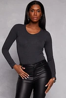 Womens Long Sleeve Crew Neck Top, Grey, Size M