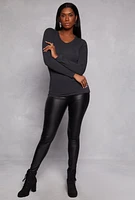 Womens Long Sleeve Crew Neck Top, Grey, Size M