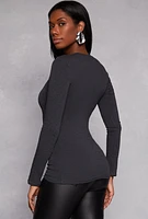 Womens Long Sleeve Crew Neck Top, Grey, Size M