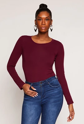 Womens Long Sleeve Crew Neck Top, Burgundy, Size M