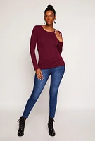Womens Long Sleeve Crew Neck Top, Burgundy, Size M