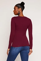 Womens Long Sleeve Crew Neck Top, Burgundy, Size M