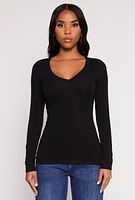 Womens Basic Long Sleeve V Neck Tee,