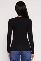 Womens Basic Long Sleeve V Neck Tee,