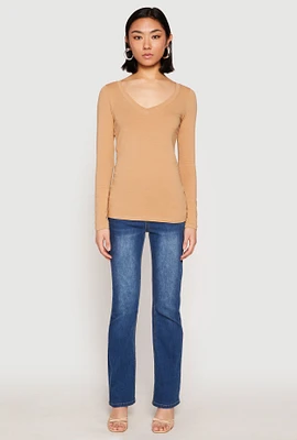 Womens Basic Long Sleeve V Neck Tee,