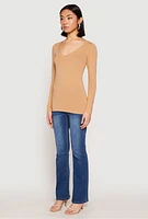 Womens Basic Long Sleeve V Neck Tee,