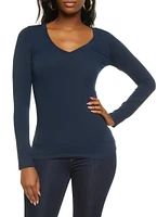 Womens Basic Long Sleeve V Neck Tee,